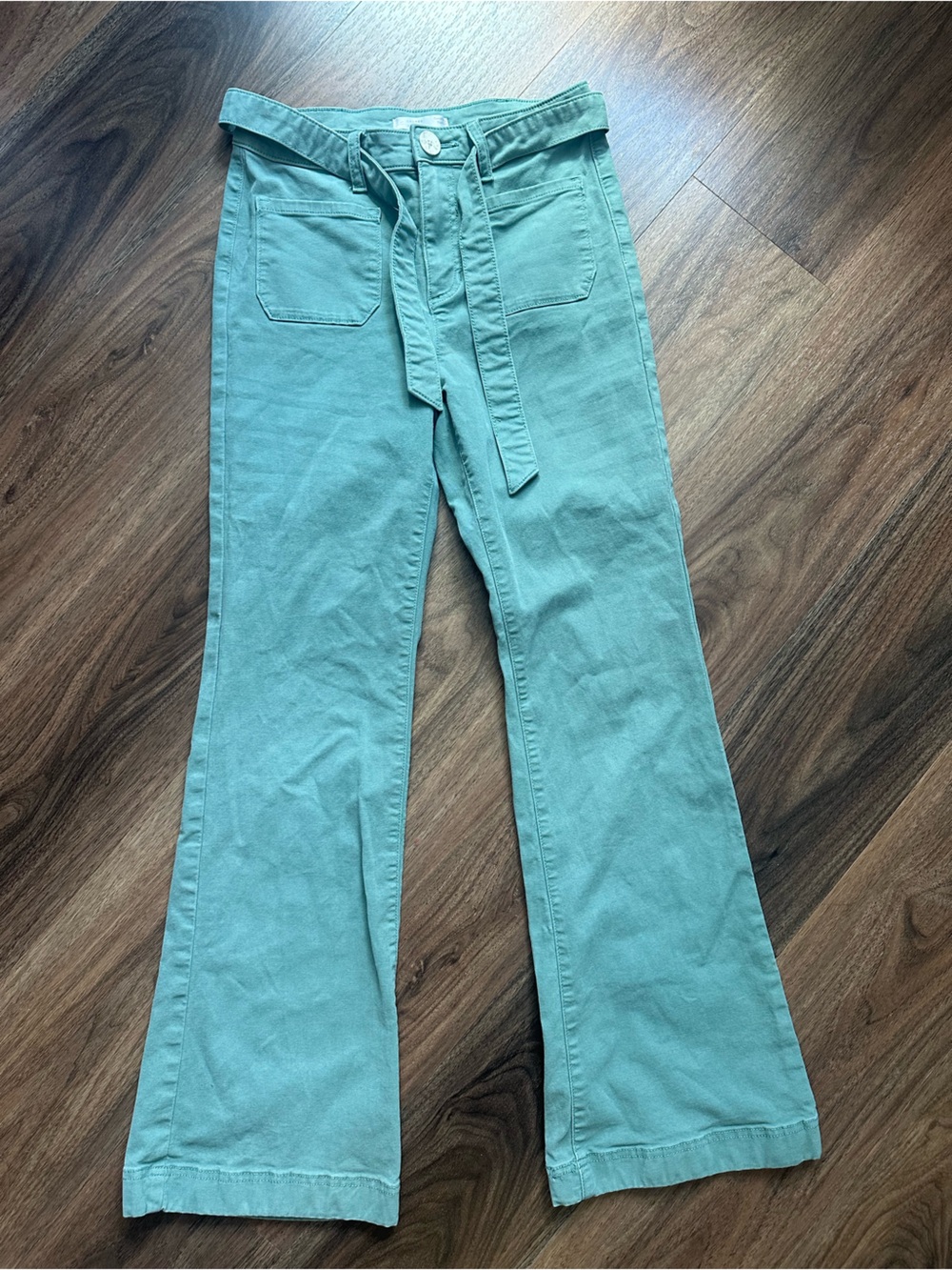 LC Lauren Conrad Sage Green Flare Leg High Rise Jeans